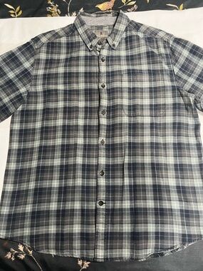 Men's Royal Robbins Button-Down Plaid Flannel Shirt - Blue/Grey